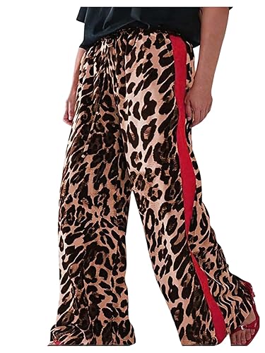 Verdusa Women's Plus Size Leopard Baggy Pants Y2K Streetwear Wide
