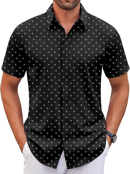 COOFANDY Men's Stretch Dress Shirts Short Sleeve Wrinkle Free Casual Button…