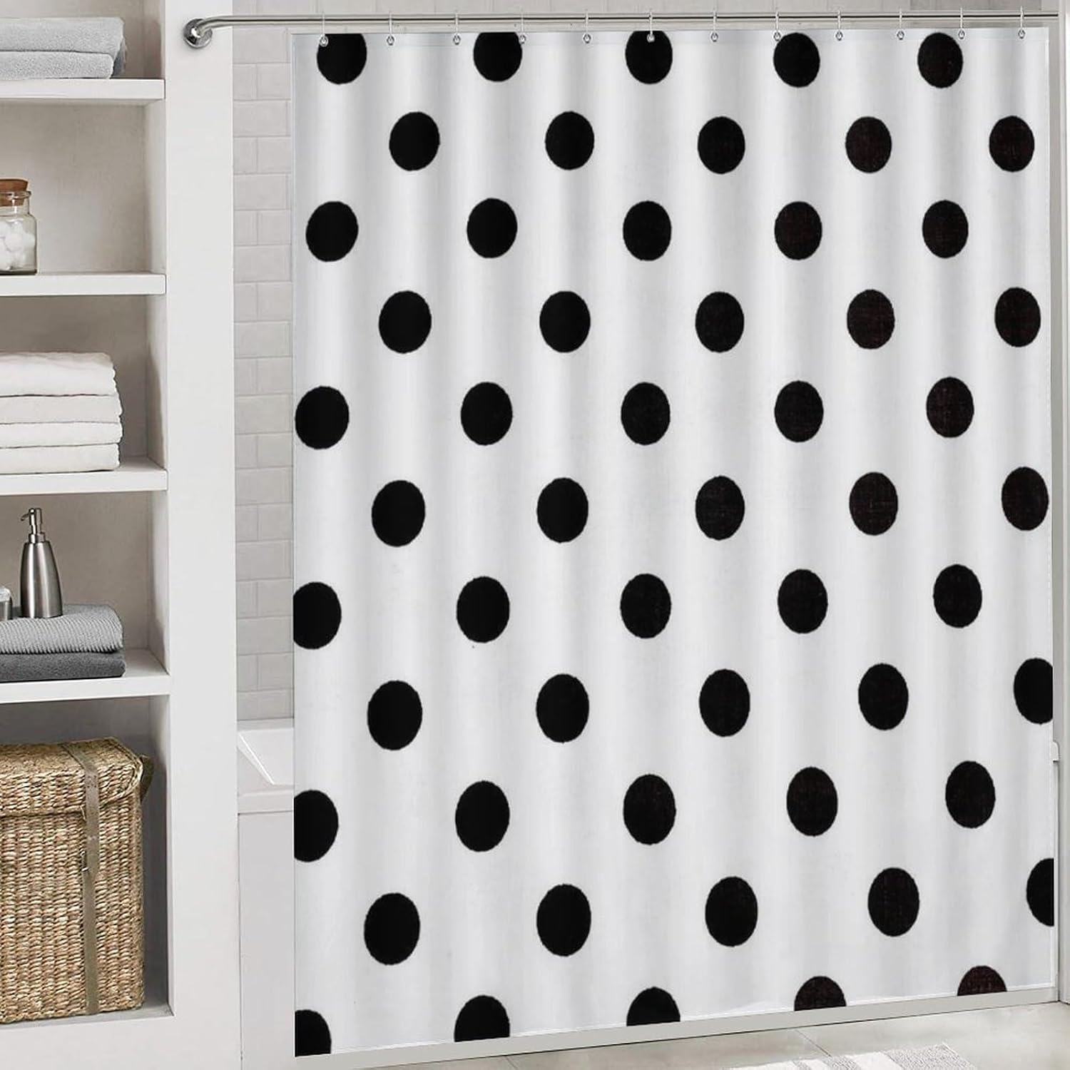 Polka Dot Shower Curtain Set 4 Piece, Non-Slip Bath Mat with Toilet Lid Cover and Waterproof Shower Curtain with 12 Hooks, Complete Bathroom Set for Home Decor