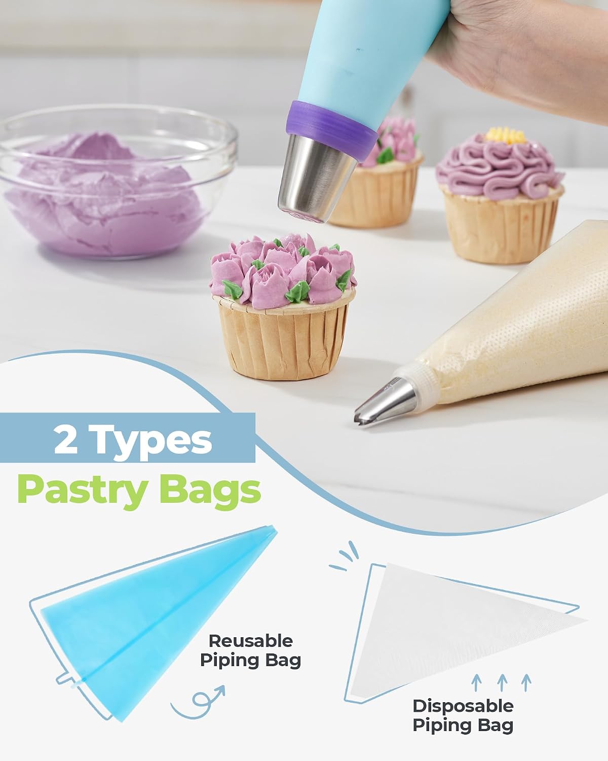 Kootek 48 Russian Piping Tips Set Frosting Piping Kit for Beginners & Pros