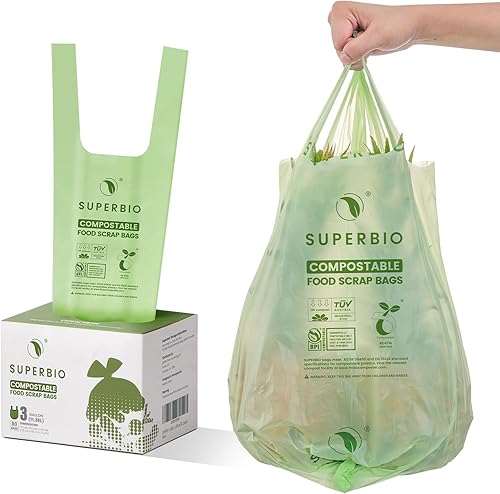 Miniatura 39 de SUPERBIO Bolsas compostables para residuos de alimentos de 2.6 galones, 100 unidades, 1 paquete, bolsas de desechos de alimentos con parte superior