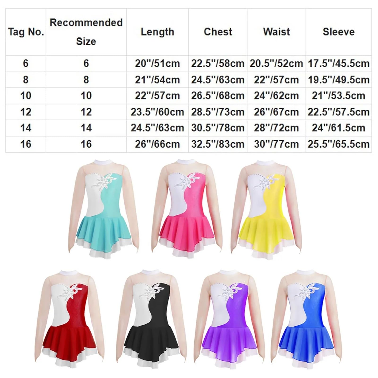 Gymnastikanzug Mädchen Strass Eiskunstlauf Kleid Mädchen Ballett Gymnastik Trikot Langarm Bühne Leistung Wettbewerb Tanz Kostüm(Black,16)