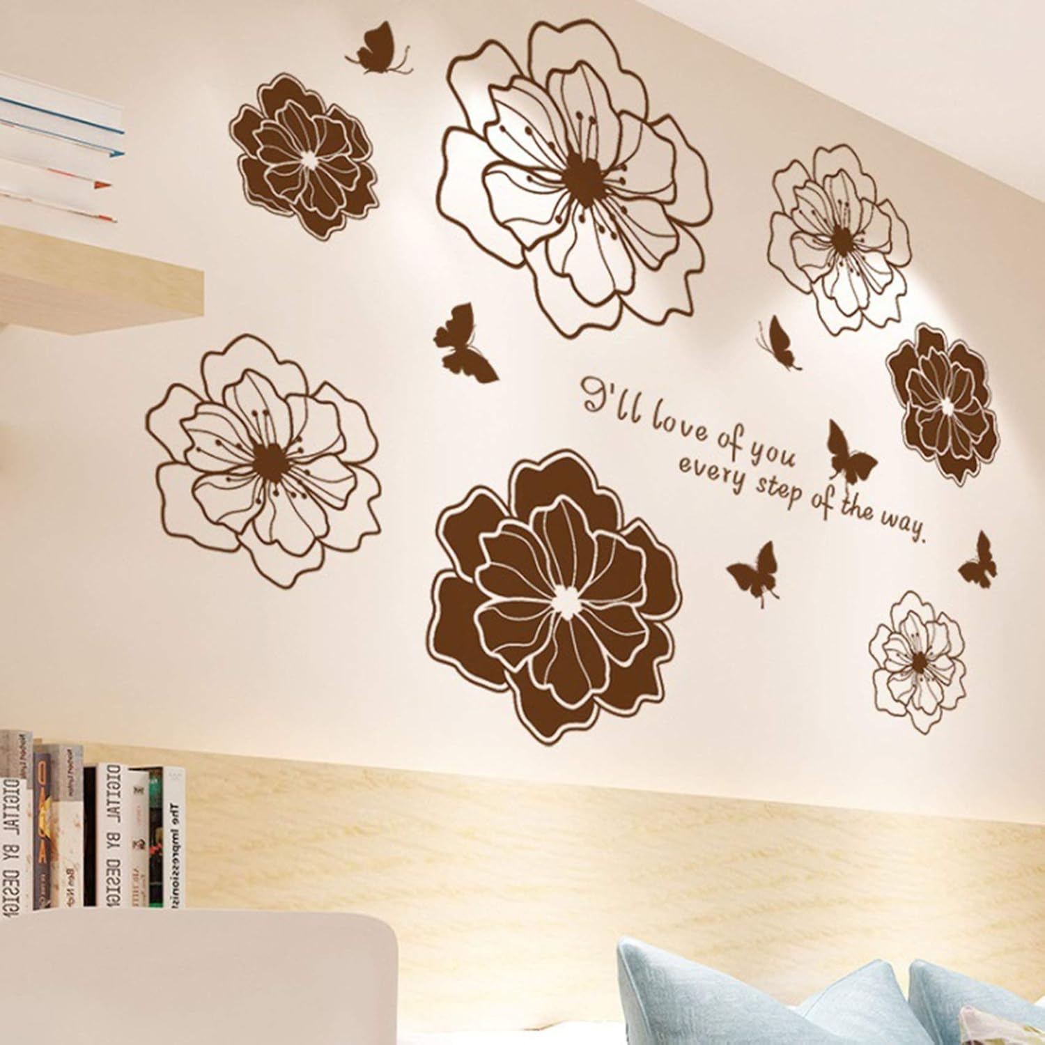 Amoda Brown Wall Stickers Hollow Out Flowers Wall Paper