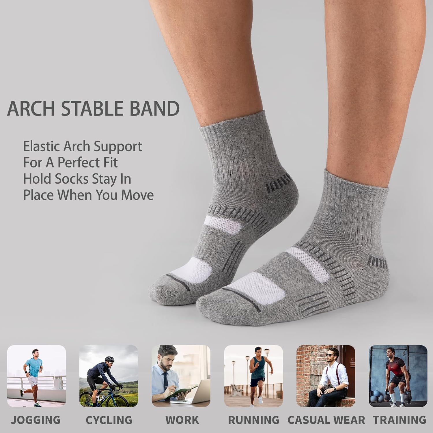 COOPLUS 8 Pairs Men's Athletic Ankle Socks Running Cushioned Cotton Quarter Sports Socks - Image 4
