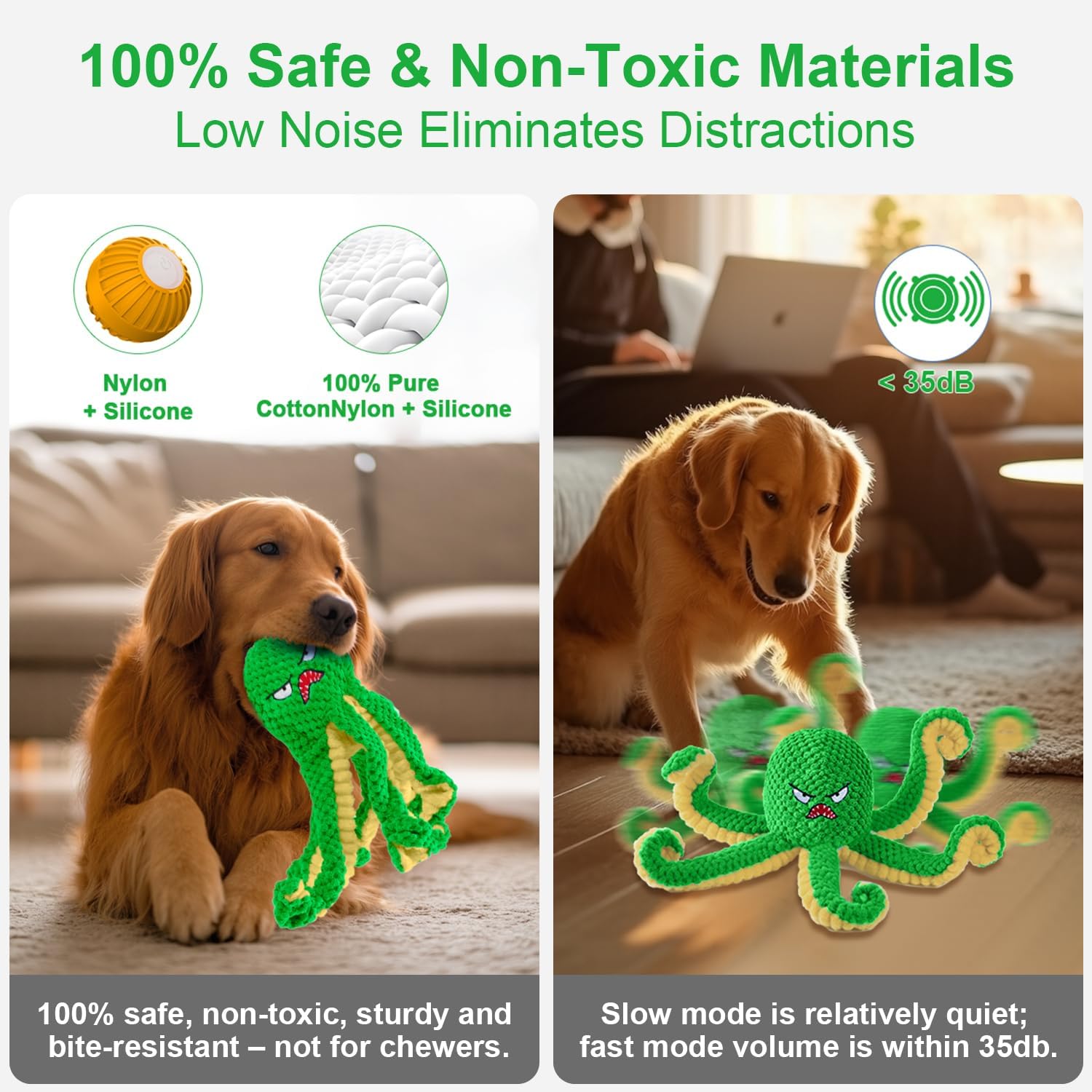 Interactive Dog Toys Octopus,Durable Automatic Jumping Dog Toy to Keep Them Busy,Squeaky Moving Tug of War Doggie Toy,USB Rechargeable,Not for Aggressive Chewers (Green) - Image 6