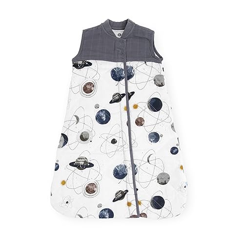 Little Unicorn Saco de dormir acolchado de muselina de algodón planetario 100% algodón Súper suave y ligero Bebé Talla S 0-6 meses Lavable a