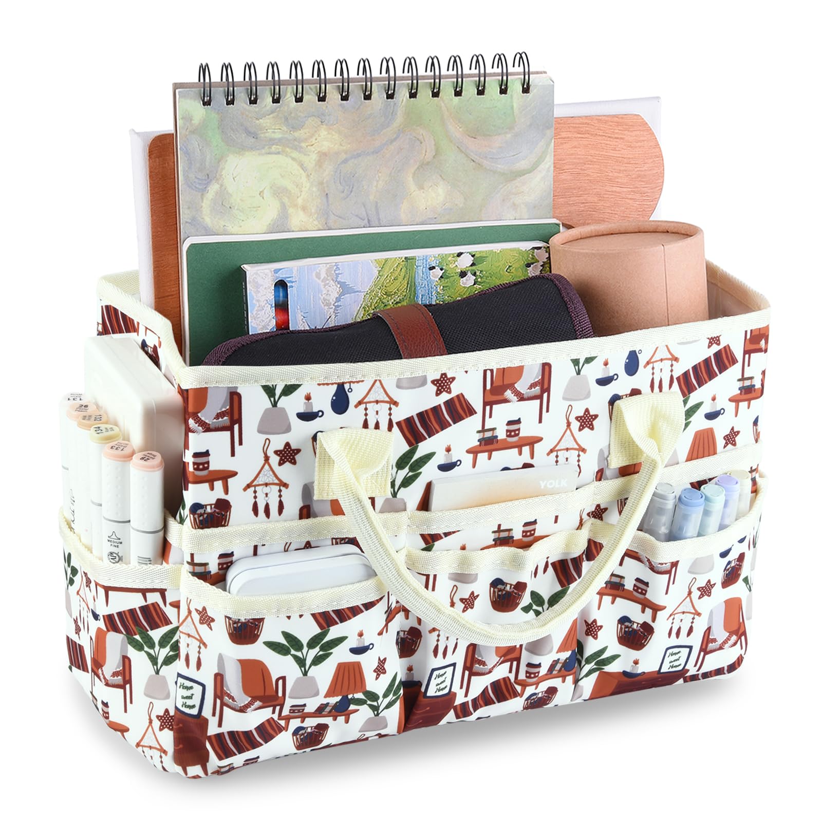 Craft Organizer Tote Bag with Multiple Pockets, Large Art Storage Caddy with Handles for Art, Craft, Sewing, Make-up，Scrapbooking, Medical, and Office Supplies Storage.White Furniture