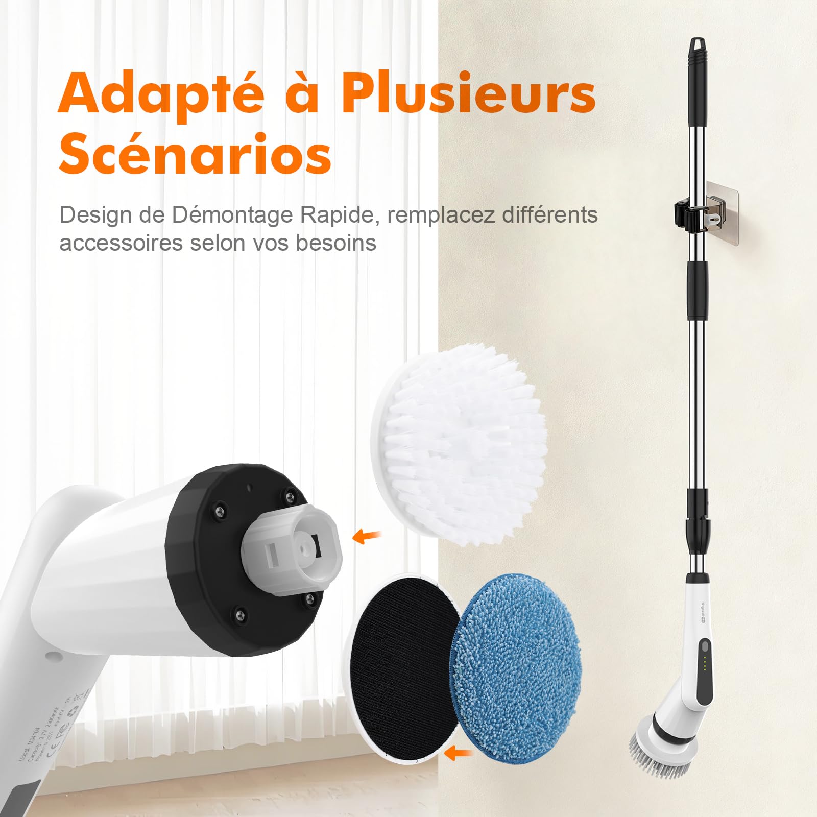 Ibergrif Brosse de Nettoyage Électrique Rotative 6 en 1, Brosse sans Fil pour Salle de Bain, Carrelage, Douche et Joints, IPX7 Étanche, Manche Télescopique Réglable