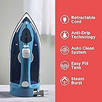 Vista 8 de BLACK+DECKER Steam Iron for Clothes with Retractable Cord, Vertical Steaming, Anti-Drip Design, Spray Mist and Auto Clean Button, 1200W