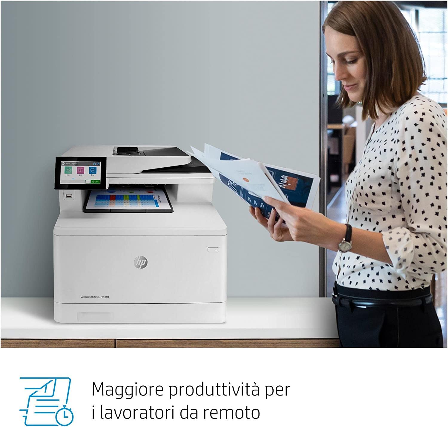 HP Color LaserJet Enterprise M480f 3QA55A, Stampante Multifunzione A4, Stampa Fronte e Retro Automatico a colori, 27 ppm, Copia, Scansiona, Fax, ADF, Ethernet, USB, HP Smart, Schermo Touch LDC, Bianca