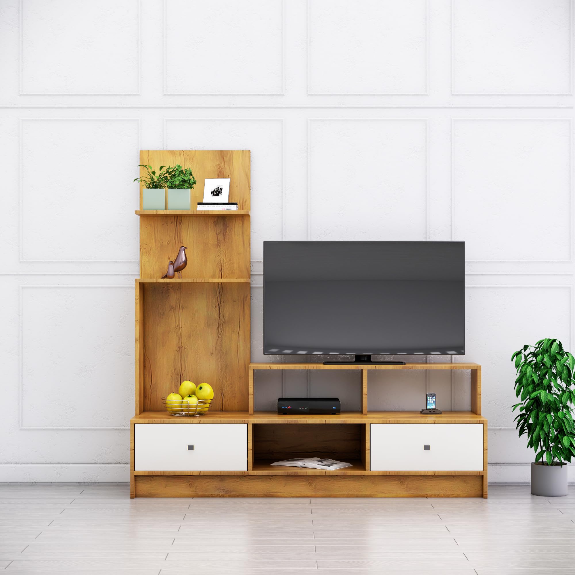 Hexa Red TV Unit for Living Room, Bedroom Unit Cabinet Base Mount with Storage Ideal for TV Upto 65" (D.I.Y) (Giant Wood & Frosty White)-image-47