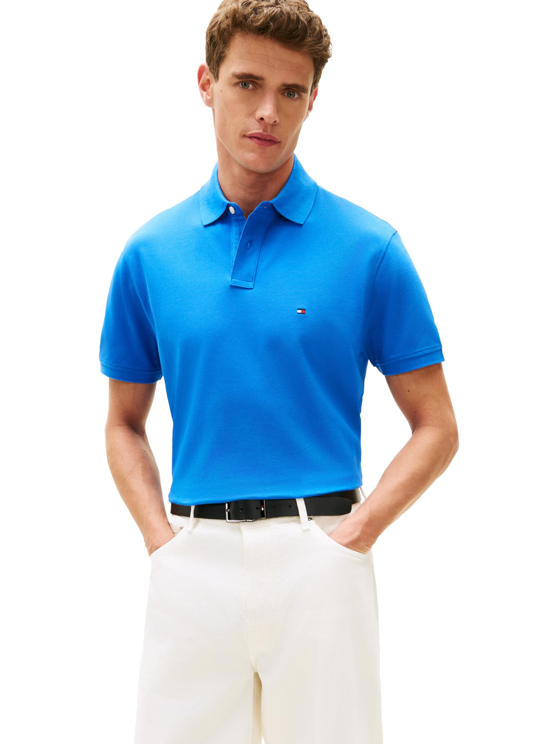 Tommy Hilfiger Men's Short Sleeve Polo Shirts in Classic Fit with Stretch and Organic Pique Cotton