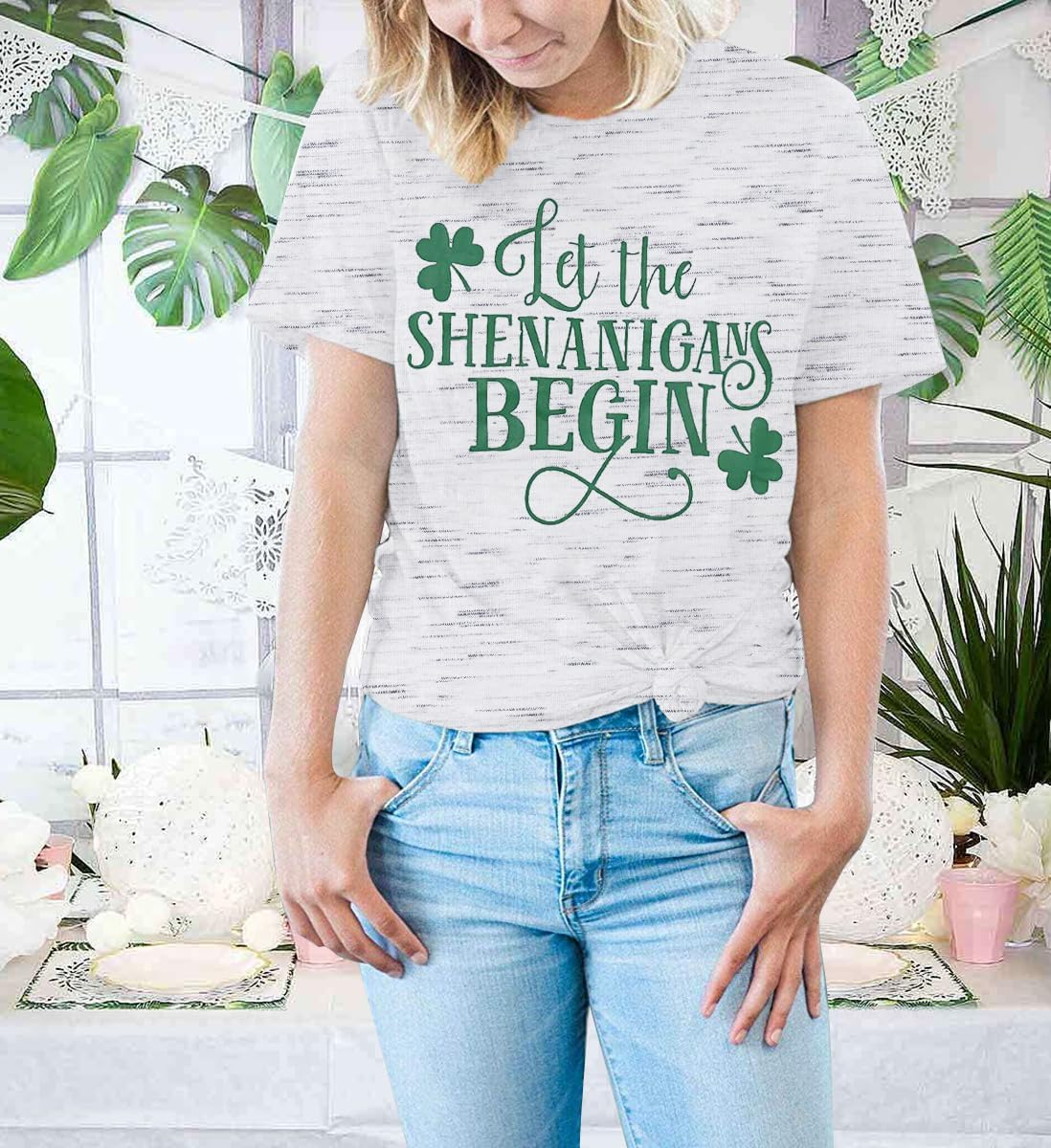 Womens St Patrick's Day Shirts Let The Shenanigans Begin Shirt Lucky T Shirt Shamrock Tee Funny Sayings Tops - Image 3