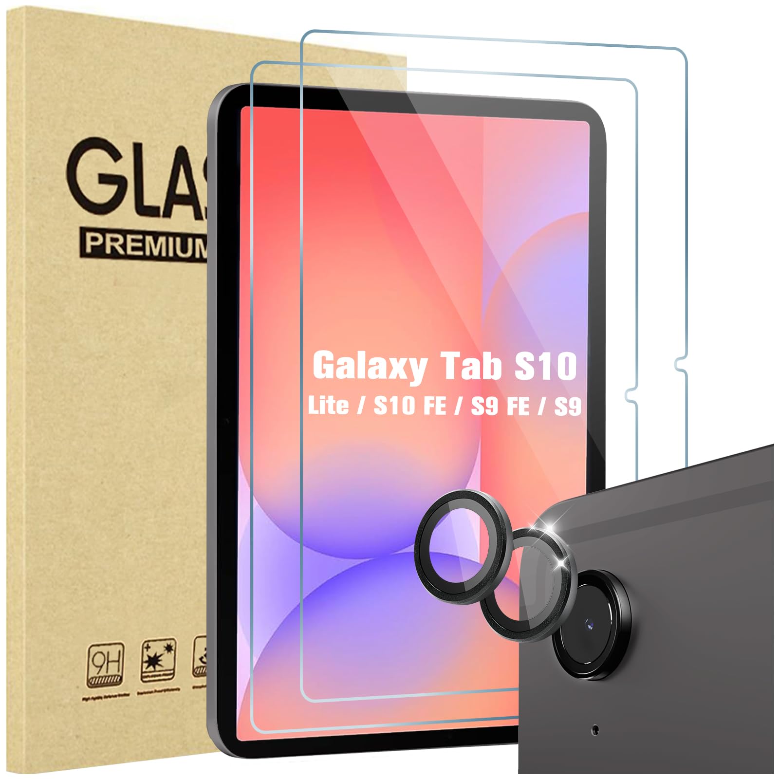 ProCase 2 Pack Screen Protector for Galaxy Tab S10 Lite / S10 FE 2025 / Tab S9 FE 5G 2023 / Tab S9 11 inch + 2 Pack Camera Lens Protector, Tempered