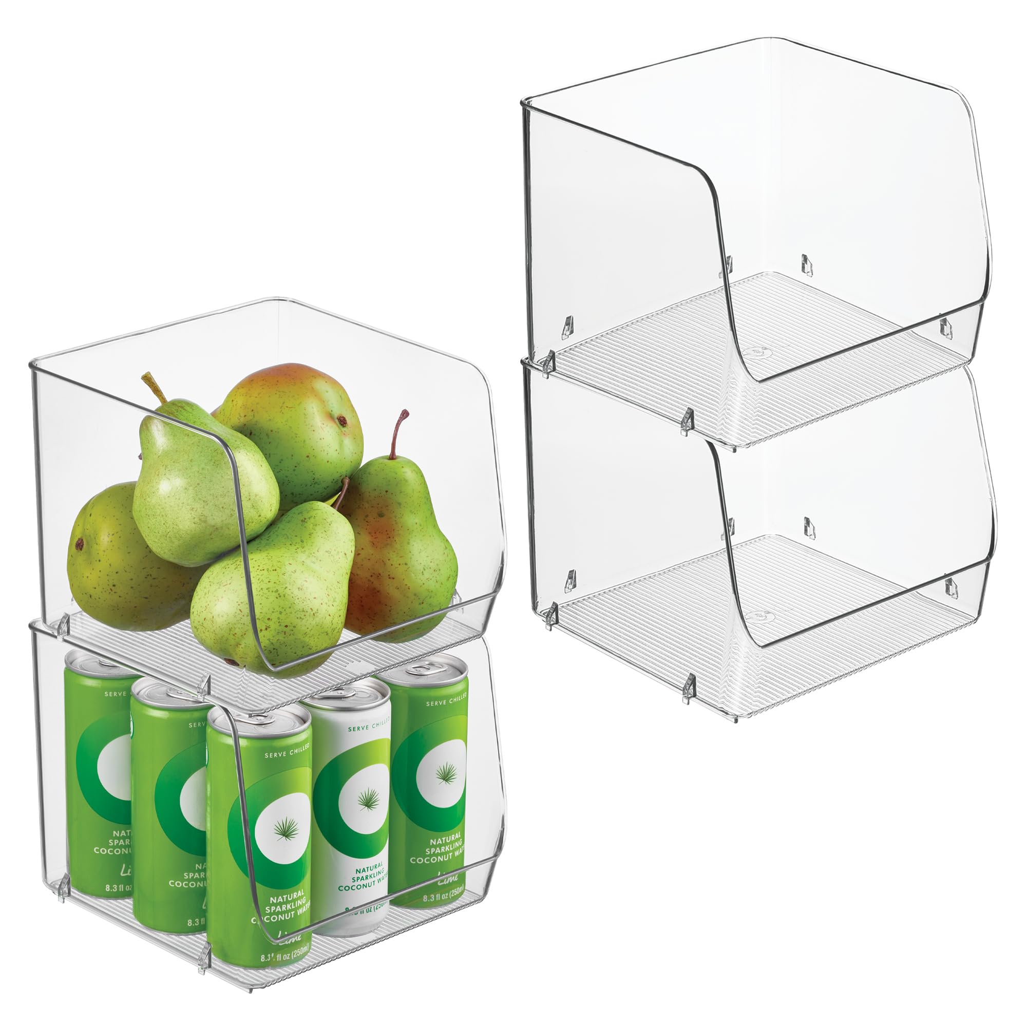 iDesign Open-Front Storage Bin for Kitchen, Bathroom, or Home Office, Set of 4, Clear, Made in USA