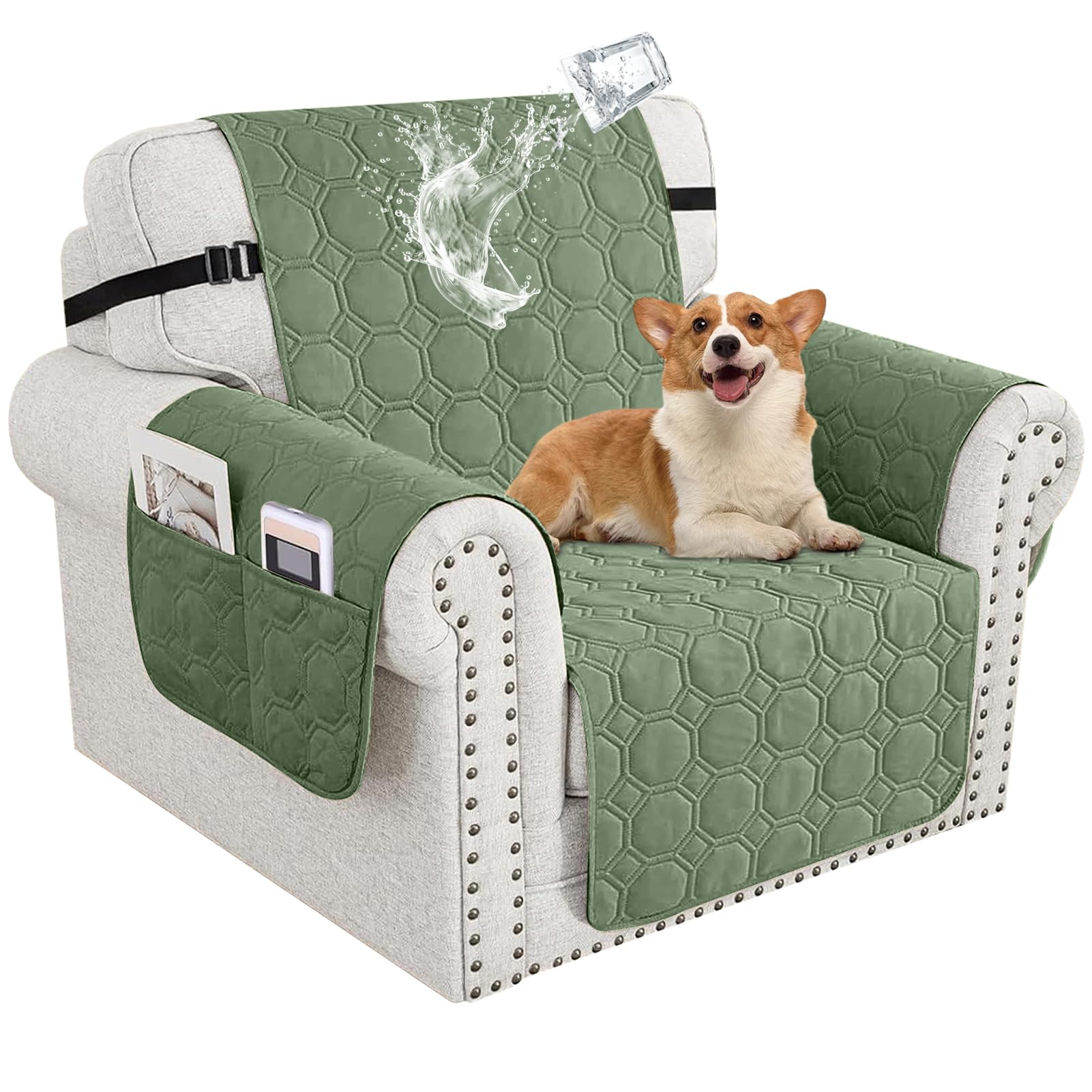 BXFUL 100% Waterproof Sofa Covers for Pets, Non Slip Sofa Slipcovers Couch Cover for Living Room Washable Pet Couch Cover with Elastic Straps Furniture Protector (Mint Green,1 Seater)