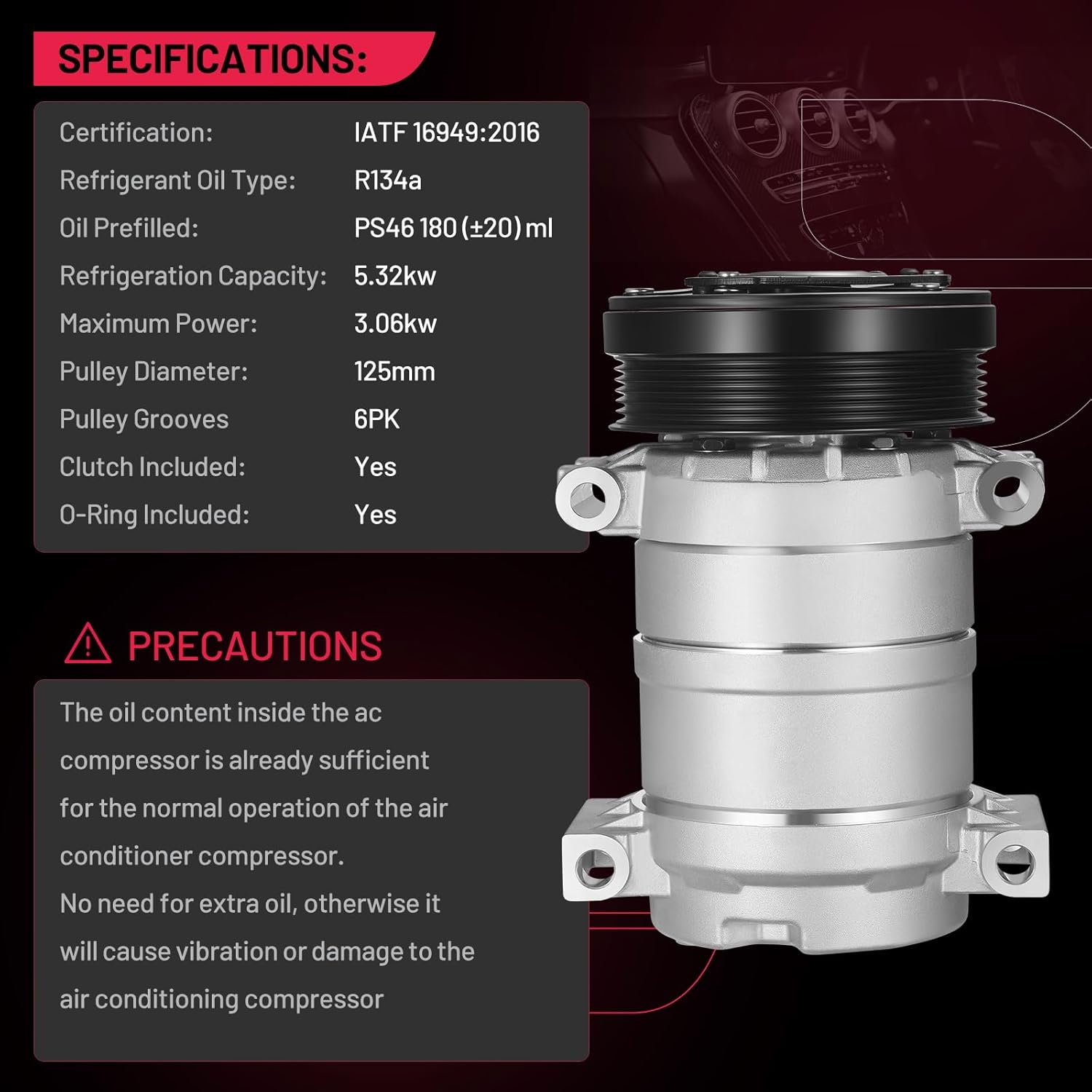 BDFHYK Air Conditioning A/C Compressor 58950 Compatible with Chevy Silverado, Blazer, C1500, C1500 Suburban, C2500, C3500, K1500, K2500, K3500, Sonora, Tahoe, Compatible with GMC Jimmy/Sonoma/Yukon