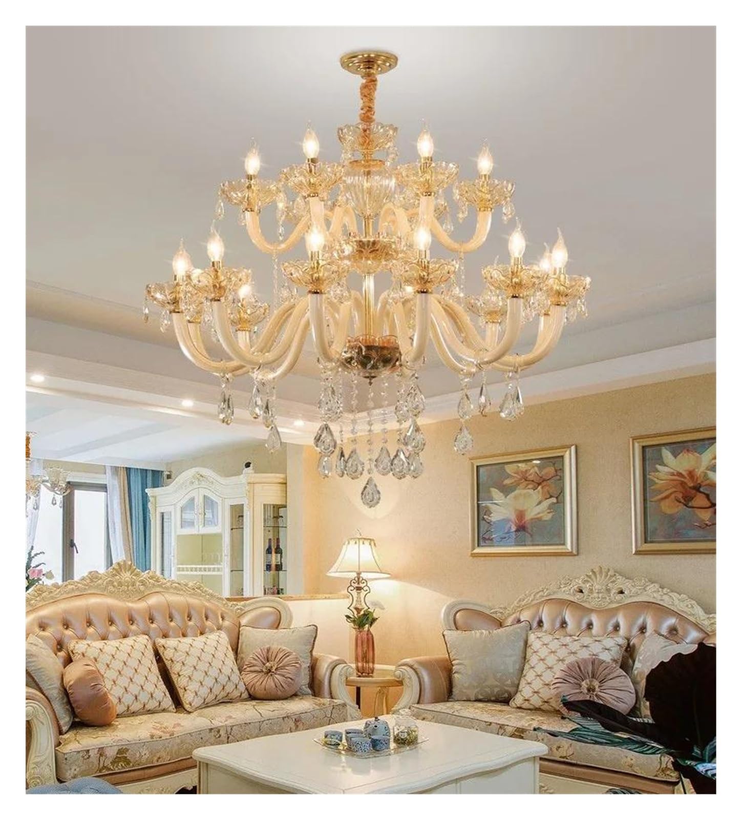 Genérico Lámparas de araña, Lámpara de araña cristal estilo europeo for sala estar, ambiente lujoso, escalera hotel dúplex, luz vela, lámpara LED creativa for dormitorio(Changeable,18 lights A)
