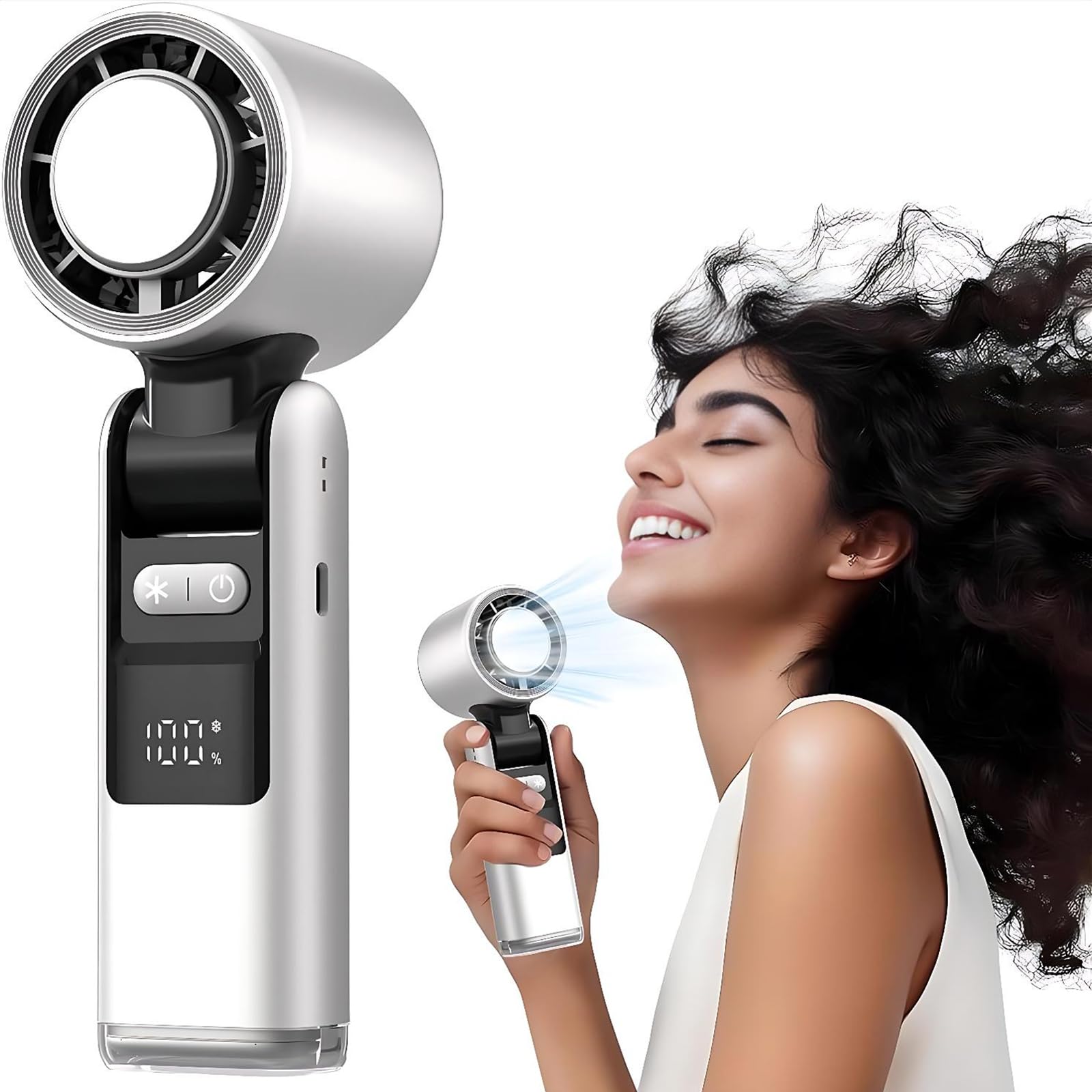 Vtizikl Portable Handheld Fan,Ice Fan with 100 Speeds,Electric Fan Handheld Rechargeable,4000mAh Battery Hand Held Fan,LED Display,3 in 1 Foldable Fan Portable for Travel,Office,Outdoor