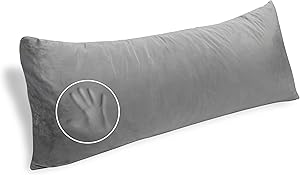 Milliard Full Body Pillow - Shredded Memory Foam with Washable Cover - Long, Hypoallergenic, Firm Hug Pillows for Side and Back Sleepers - Fits 20x54 Pillowcase for Comfortable Sleep (Velour Grey)