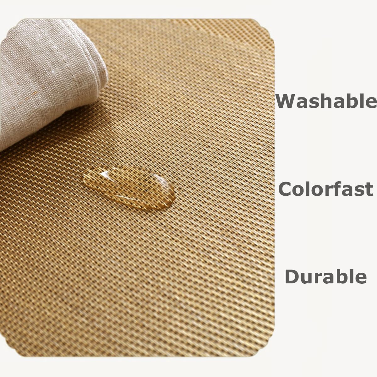 Wedge Shape Placemats for Round Dinner Table Woven Vinyl Wipe Clean Non Slip Plastic Table Mats Set of 4（Champagne） - Image 5