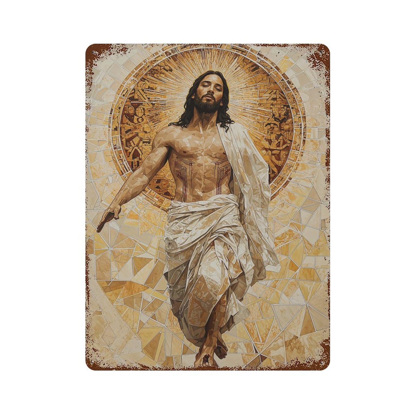 Modern Jesus Painting Distressed Metal Wall Sign 15.7"x11.8", for Farmhouse, Kitchen And Entryway Decor, Rustic Home Decor