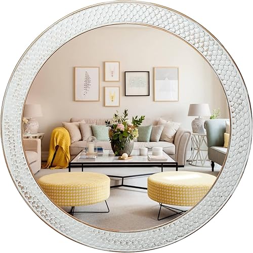 Miniatura 1 de Espejos circulares de 26 pulgadas para pared, espejo redondo de madera grande para sala de estar, dormitorio, tocador, entrada, pasillo, espejo de