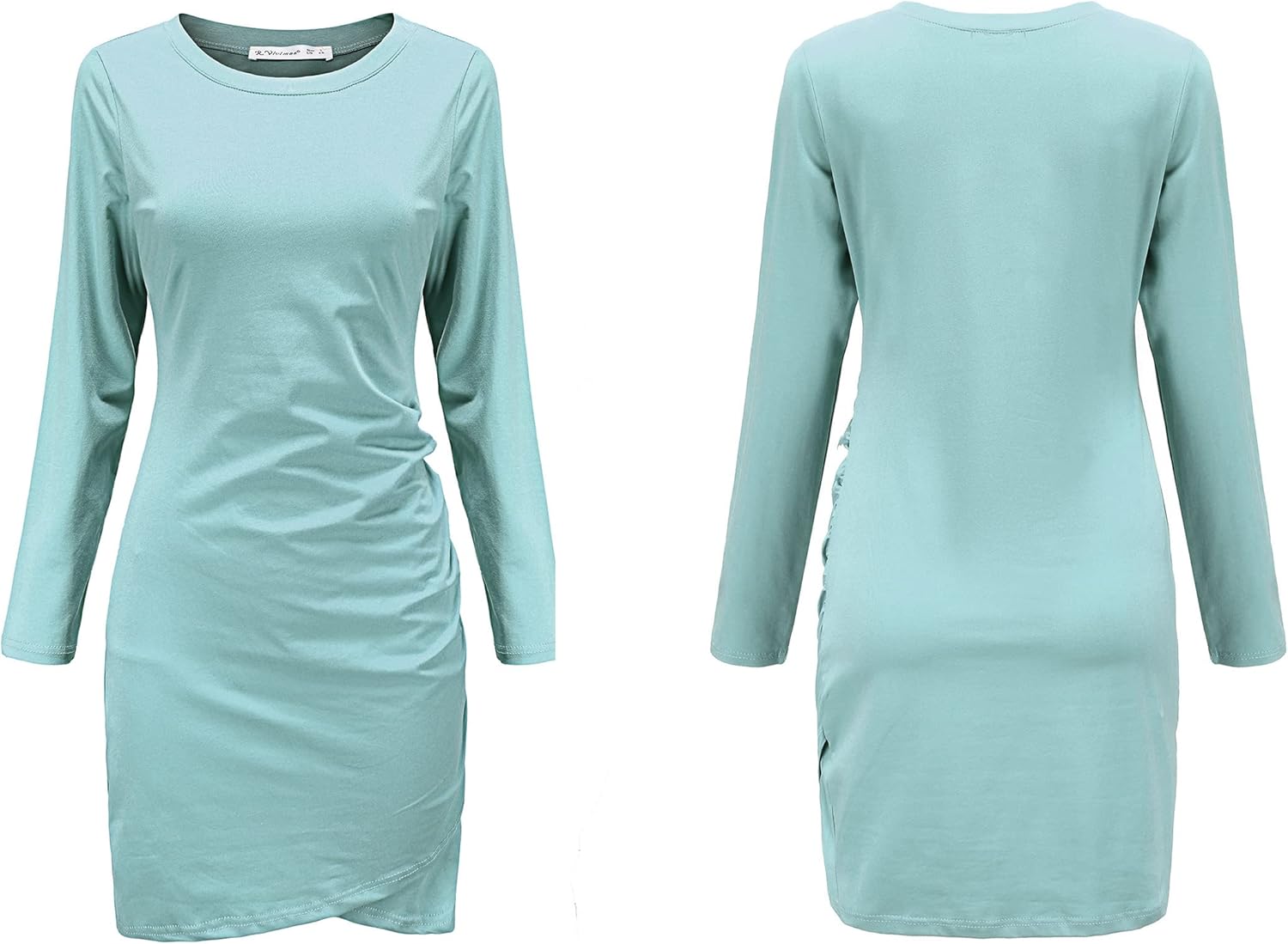 R.Vivimos Women's Fall Cotton Long Sleeve Casual Ruched Dress Bodycon T-Shirt Mini Dress Small Grayish Green
