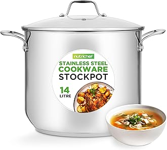 Large Stainless Steel Stock Pot with Lid - Big Soup Pot, Heavy Cooking Pot with Glass Lid - Stew Pot, Cookware Induction Pot, Mirror Finish Stockpot, Deep Casserole Pot, 15-Qt/14.2 Litre