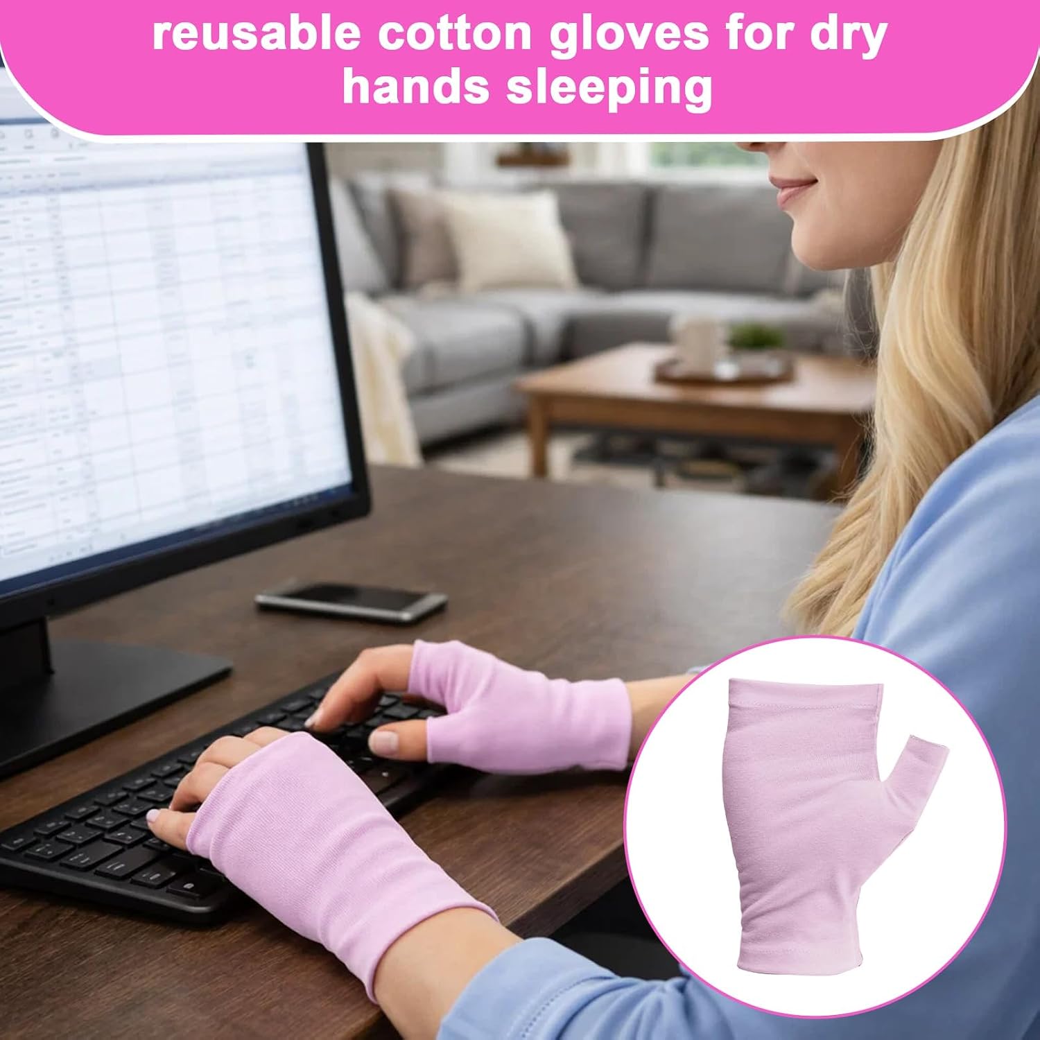 6 Pairs Fingerless Gloves Cotton, Fingerless Cotton Gloves for Dry Hands Sleeping, Eczema Gloves Fingerless for Adults, Protect Skin, Cotton Gloves Reusable (Purple)