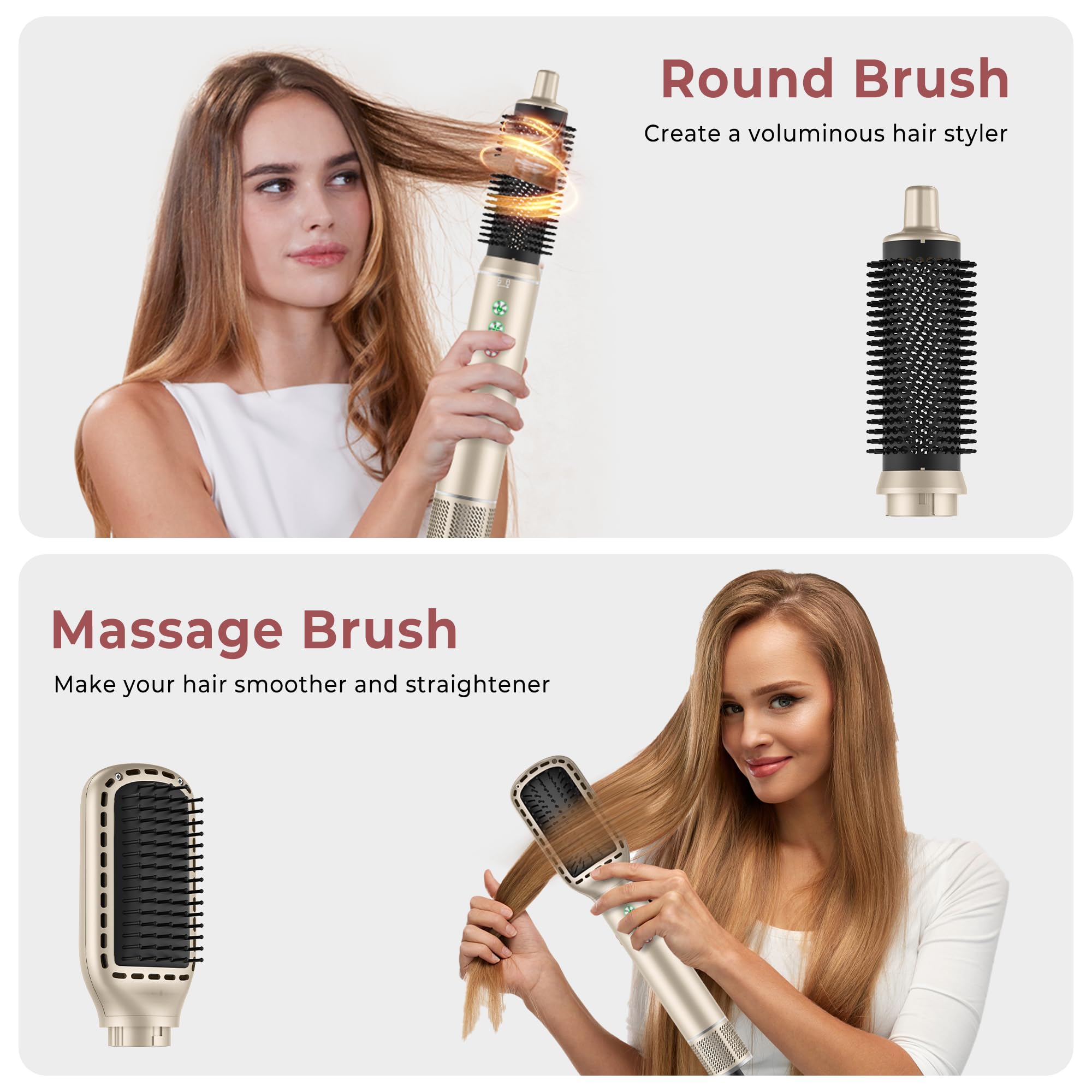 MogaWave Air Styler 7 in 1 Hair Styler Airbrush Haarstyler mit 110000 U/Min Haartrockner 1300W High Speed Föhn Mit Diffusor, Warmluftbürste, Auto Lockenstab Zum Styling, Volumisieren, Locken