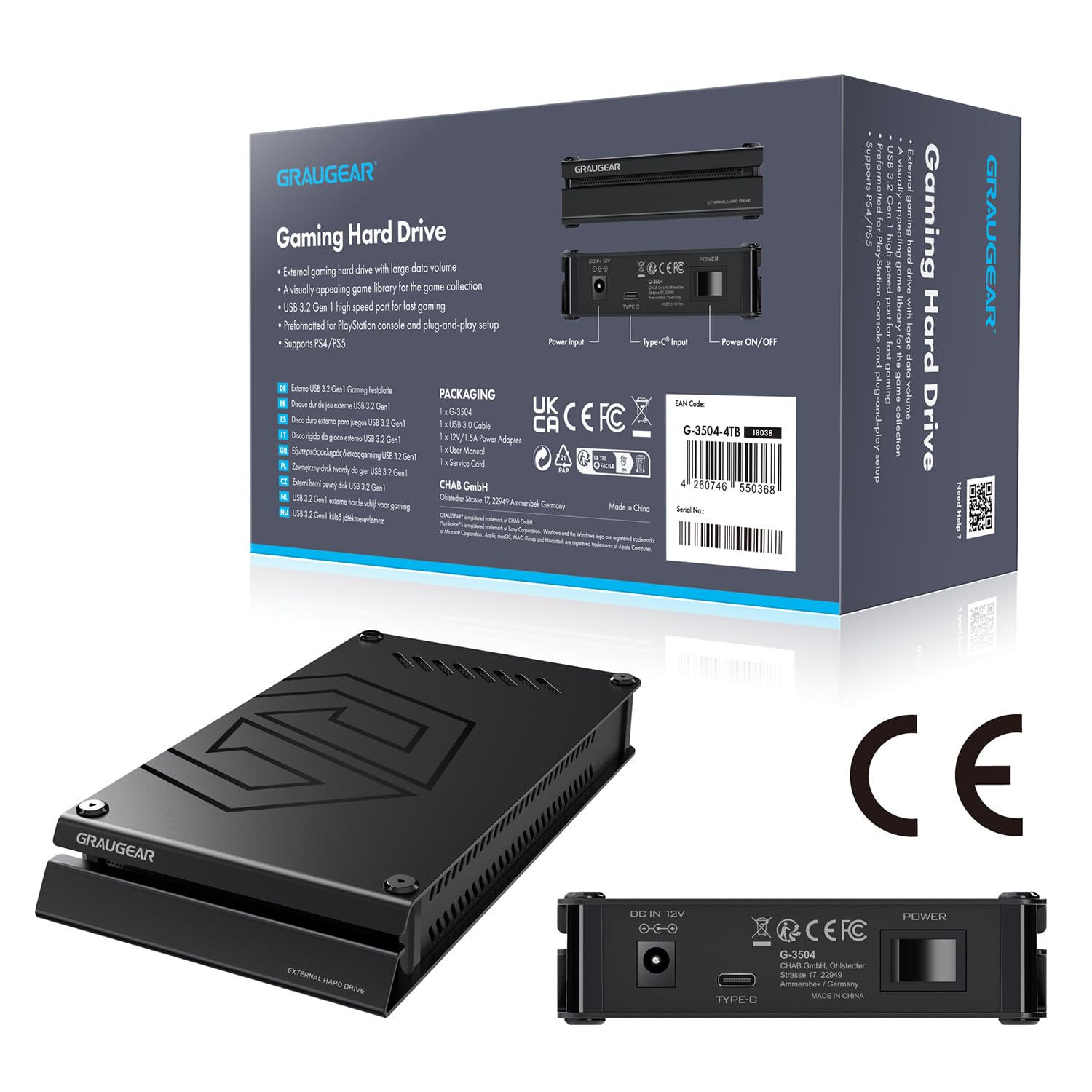GRAUGEAR Disco rigido esterno da 8 TB in alluminio per Playstation, design hard disk formattato per PS4 e PS5, 8TB HDD da 3,5"