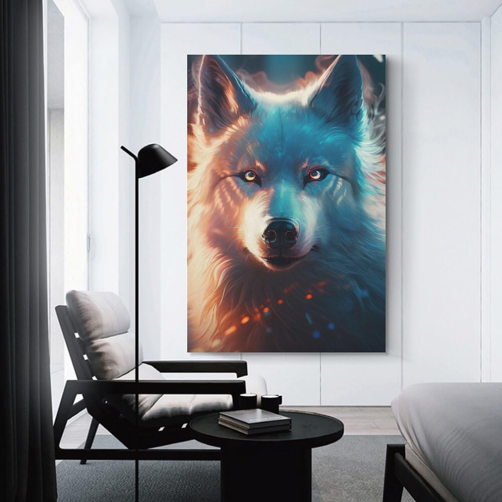 Junmoney Cute Wolf Canvas Art Print 24x36inch(60x90cm), for Office Decor, Home Working Or Creative Rooms, An Interior Accent for Desk Areas