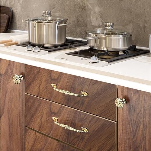 Miniatura 8 de CcHhyyt Paquete de 2 tiradores de latón de 3-34 pulgadas con patrón floral antiguo, tiradores de cajón de latón macizo, accesorios de cocina,