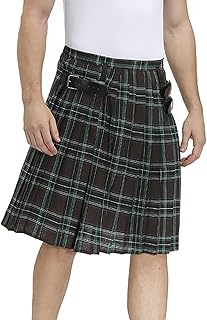KBOPLEMQ Falda escocesa para hombre Ropa escocesa clásica Falda escocesa tradicional con bolsillos de punto de contraste Falda plisada para hombres Falda plisada tradicional, marrón, S