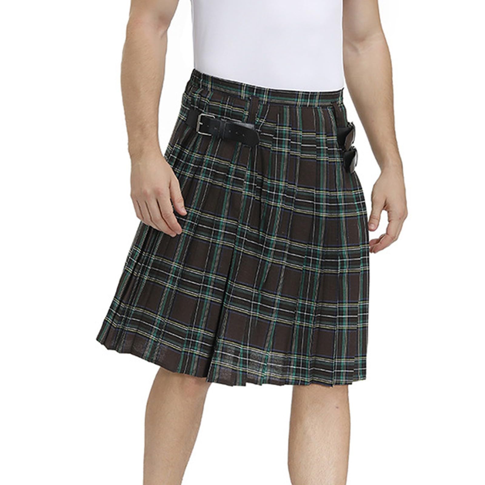 UIKIFY Utility Kilts for Men Scottish Traditional Tartan Skirt Pleated Skirts with Pocket Mens Irish Vintage Medieval Scotland Fancy Dress Brown M