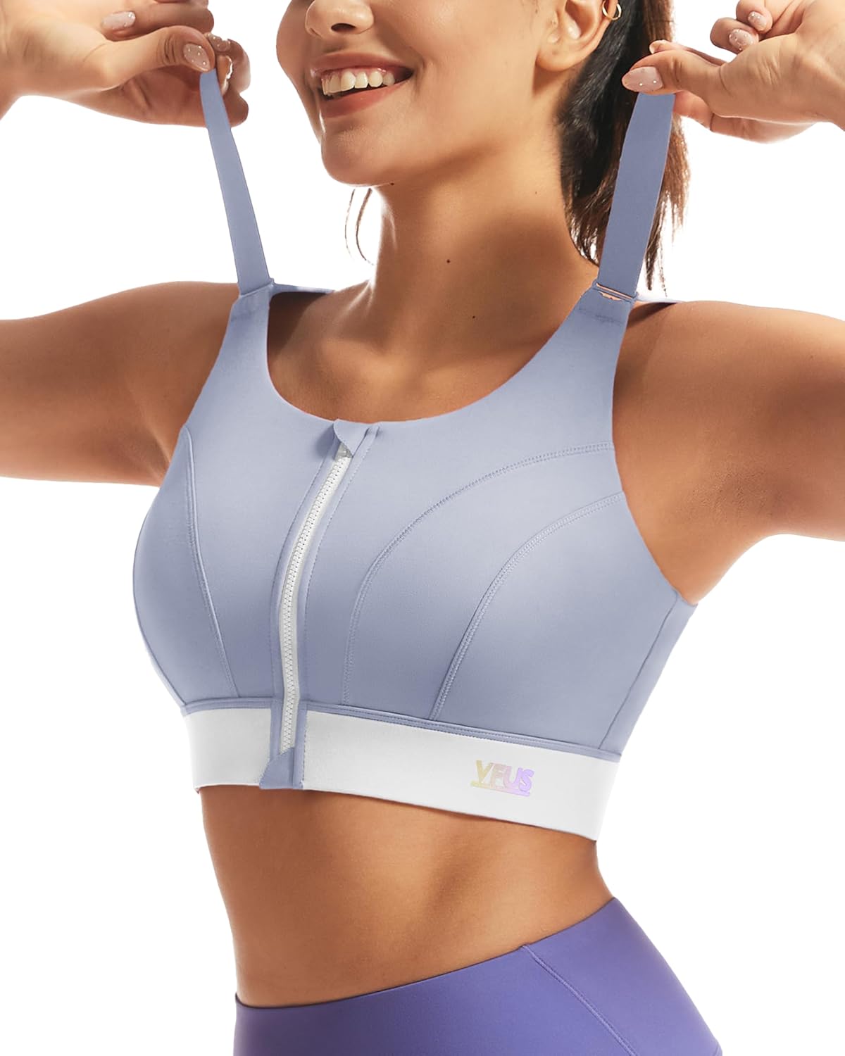 Padded compression sports bra high impact with lift and full coverage cups for running