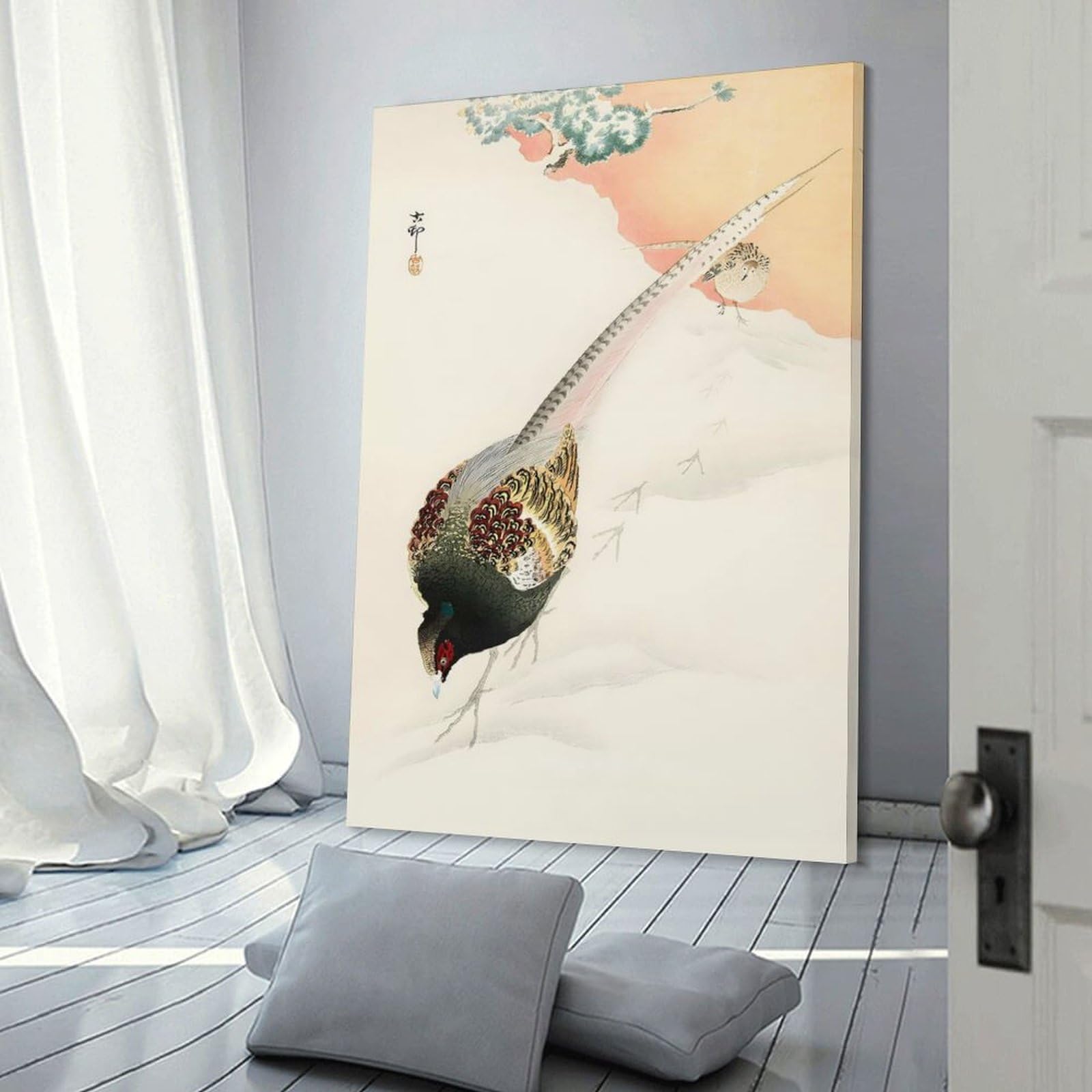 Junmoney Pheasant in The Snow Canvas Art Print 20x30inch(50x75cm), for New Homes, Bedrooms Or Workspaces, Gift Idea for Housewarming And Birthdays