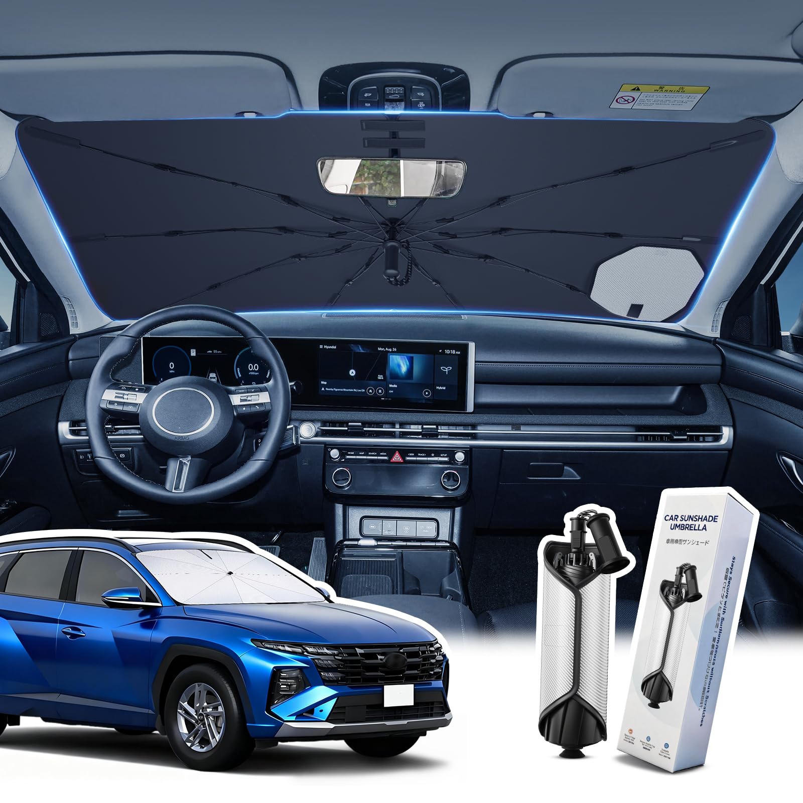 [Actualizado] Parasol para Parabrisas Hyundai Tucson 2022-2026, Parasol Plegable Bloquea Rayos UV & Calor, Protector Visor Solar Fácil de Instalar y Plegar, Accesorio Verano