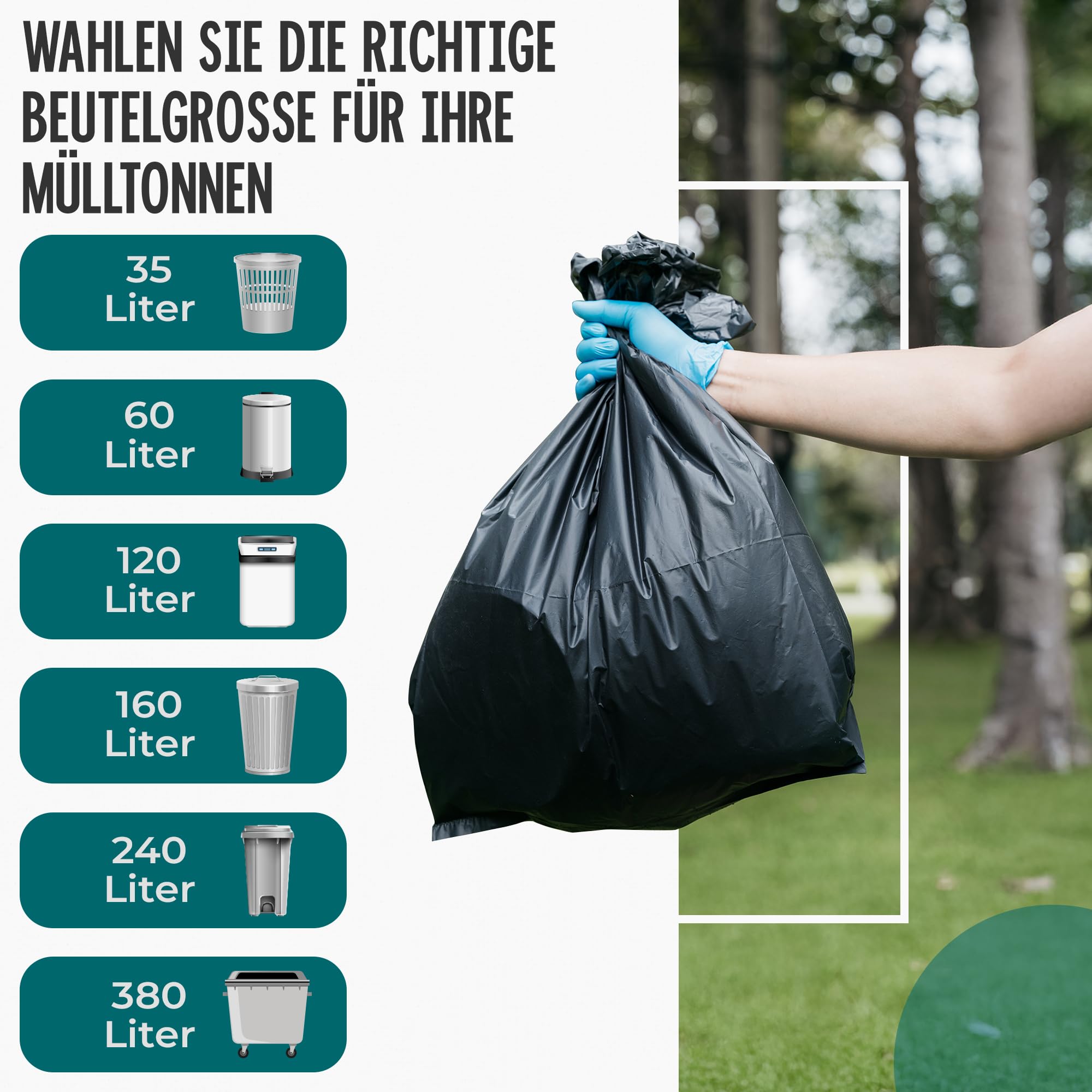 Müllbeutel 380L - Extrem Reißfest, Extra Stark, Ideal Für Haushalt, Garten Und Betrieb -4 x 10er Rolle, Schwerlast Müllsäcke Für Renovierung Und Gewerbe-Abfälle, Große Müllsäcke, LDPE