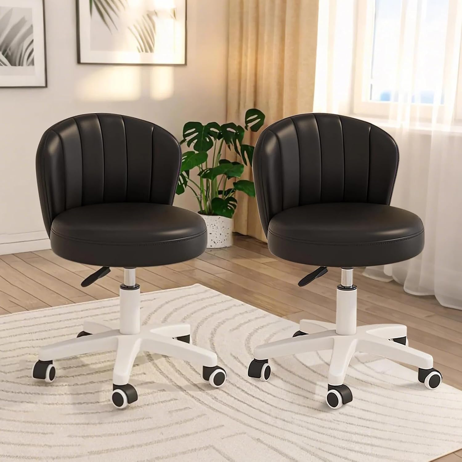 Silla de escritorio, bonita silla de tocador giratoria sin brazos de cuero PU, cómodas sillas de oficina para computadora con altura ajustable para el dormitorio