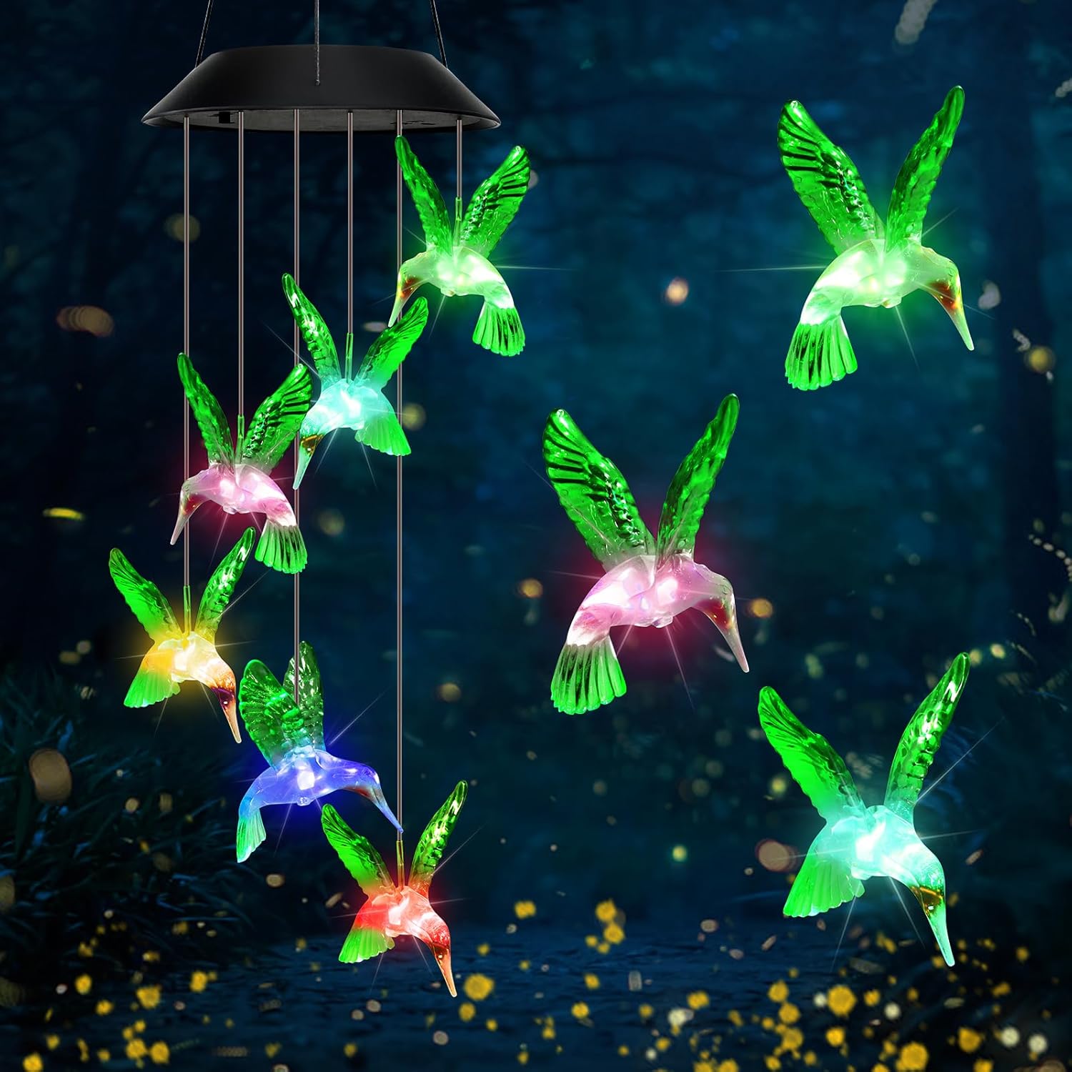 RESBERG Wind Chimes, Hummingbird Solar Wind Chimes 7 Color