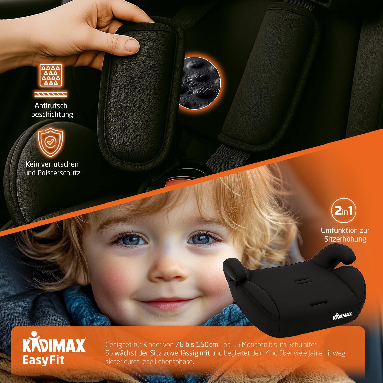 Kindersitz i-Size Autokindersitz 9-36 kg ab 15 Monate bis 12 Jahre ECE R129/03 Gruppe 1/2/3 höhenverstellbare Kopfstütze Schwarz