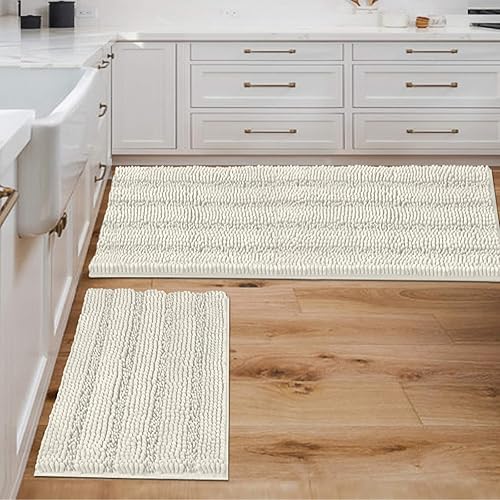 Miniatura 75 de H.VERSAILTEX Alfombras de baño antideslizantes extragruesas de felpilla a rayas 24" x 36" Absorbentes, antideslizantes, suaves, esponjosas