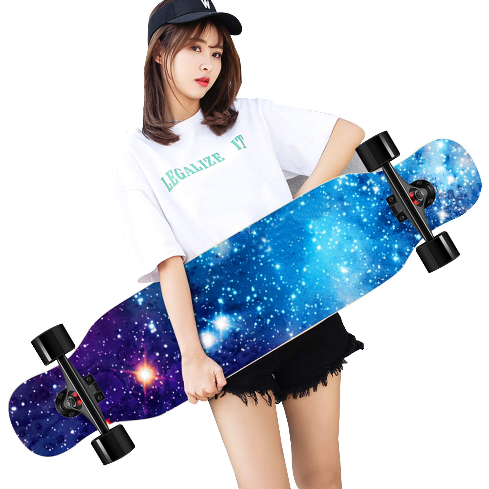 Skateboard 42 "pour Débutants, Planche à roulettes à Double Coup de Pied Concave Deck Penny Board, Planche à roulettes en Bois D'érable 8 Couches pour Enfants, Adolescents et Adultes,XVBVS