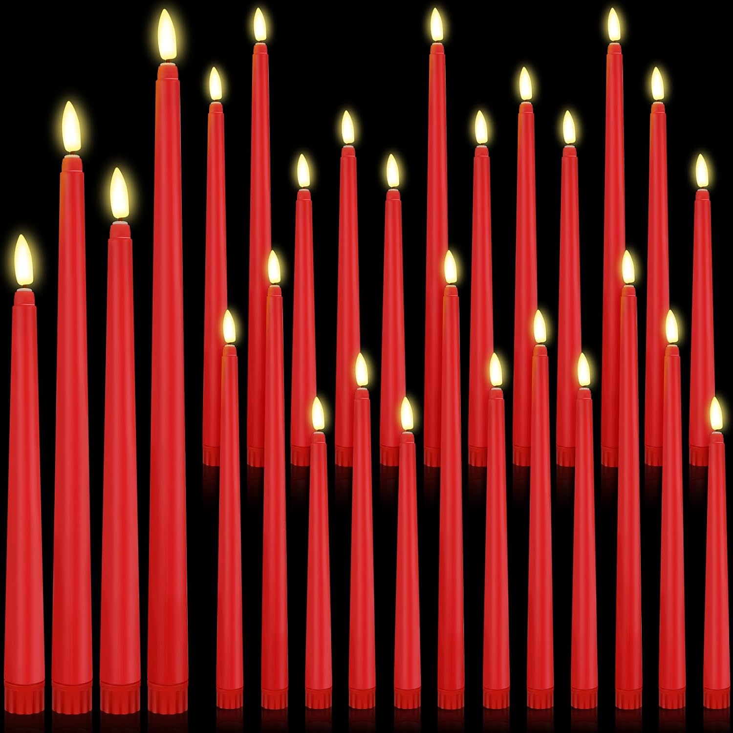24 Pcs Flameless LED Taper Candles Battery Operated Candles 8.58'', 9.69'', 10.98'', 12.91'', 12.8'' Flameless Candlesticks Flickering for Halloween Christmas Church Wedding(Red)