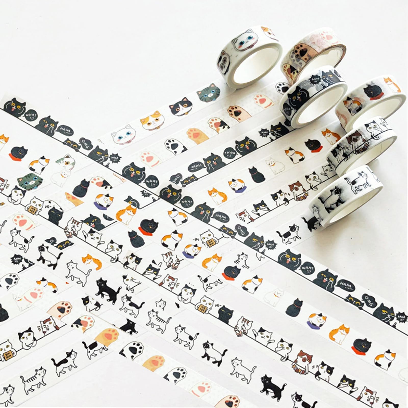 NALACAL Cute Cat Washi Tape Set - 6 Rolls 15 mm Wide Washi Tape, Wide16ft Long/Roll Cute Washi Tape, Scrapbook Supplies, Journaling Supplies, Kids DIY Crafts, Kawaii Washi Tape, Gift Wrapping
