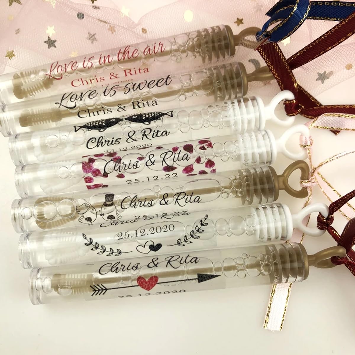 Etichette personalizzate for tubi di bolle di sapone for matrimonio Adesivi personalizzati con nome for bacchette di bolle trasparenti Decorazione for matrimonio trasparente 100 pezzi