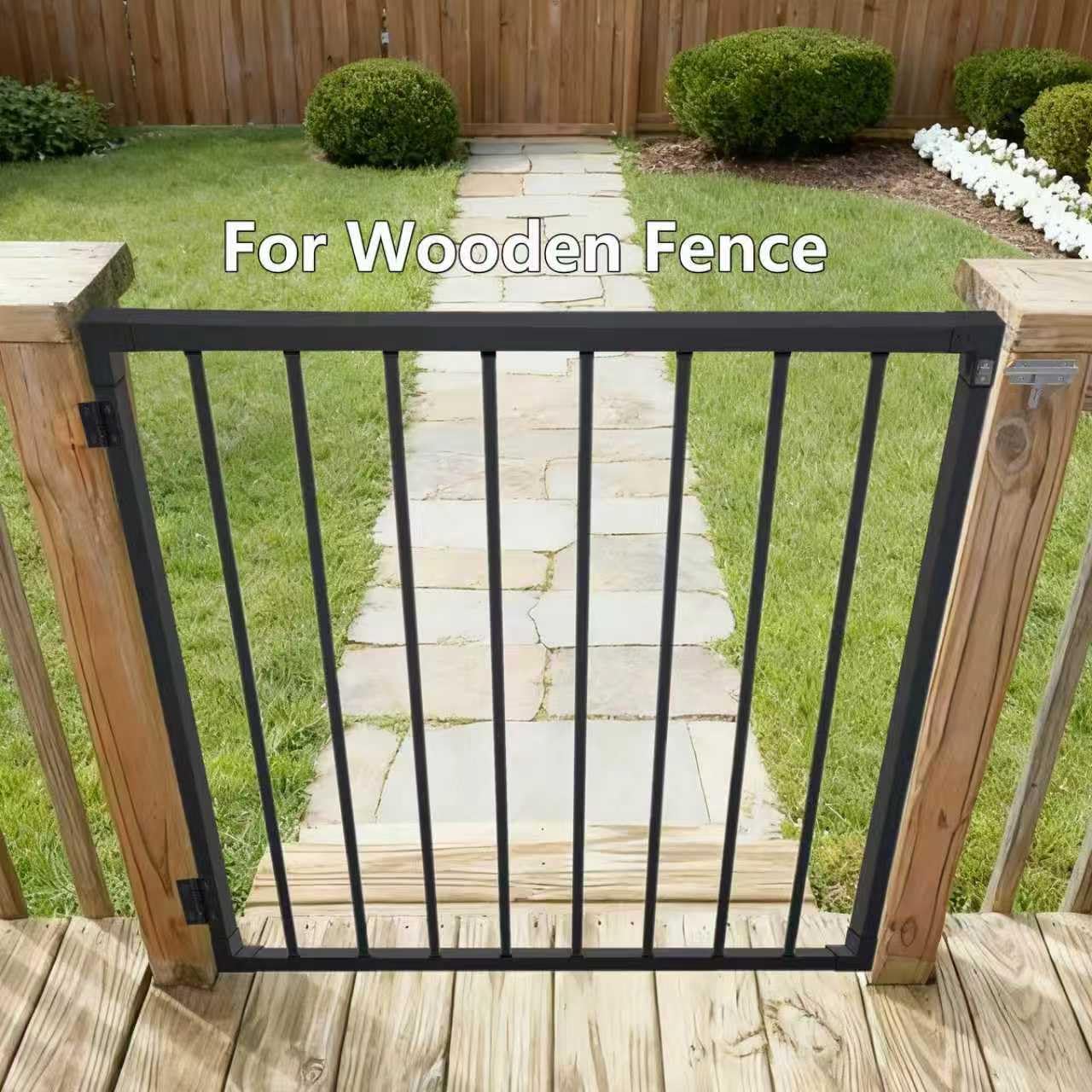 Deck Fence Gate, 38" H x 48" W, Rust-Resistant Black Powder-Coated Metal Gate for Patio, Yard & Residential Fence