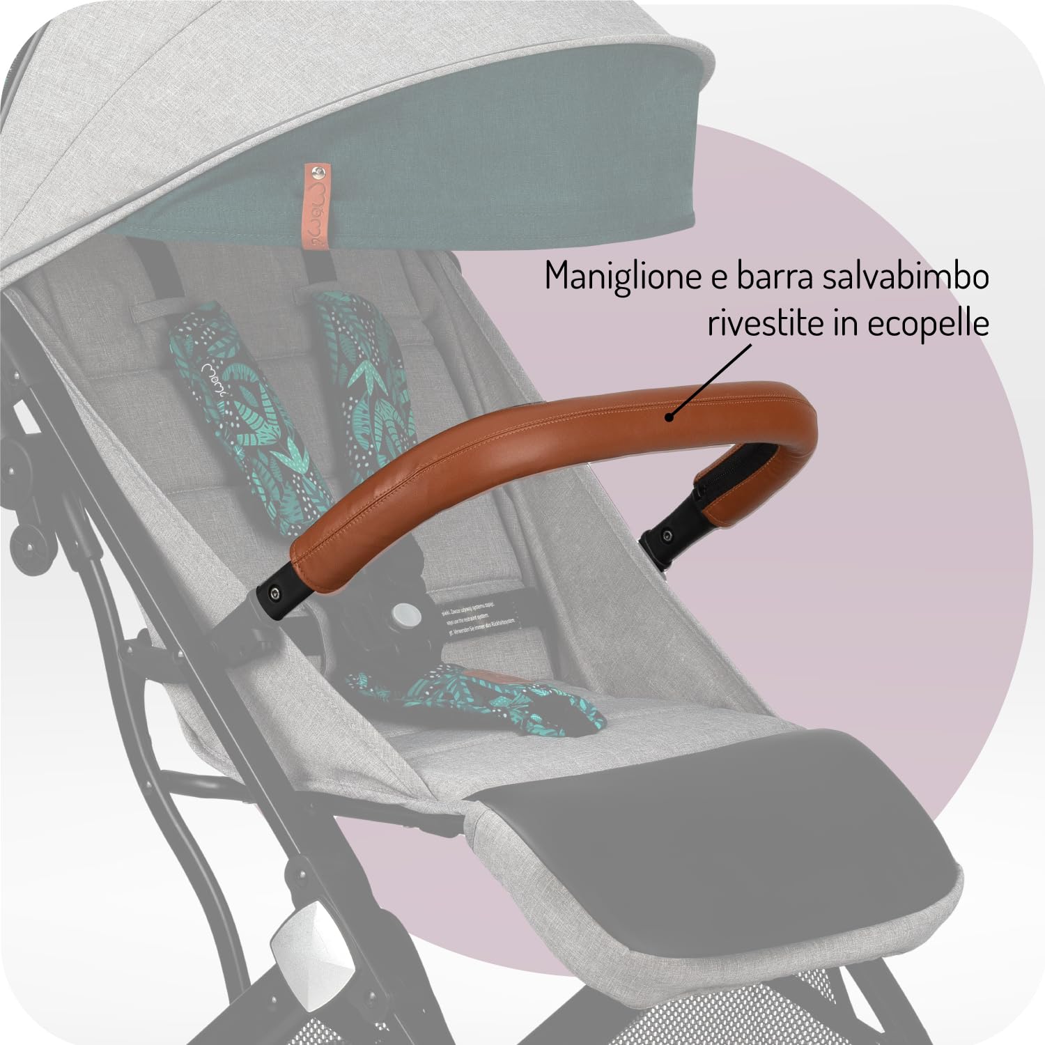 Passeggino MoMi ESTELLE DAKAR a partire da 6 mesi (fino a 22 kg), pieghevole con cintura di sicurezza a 5 punti, cestino porta spesa e funzione di apertura, manico telescopico per il traino